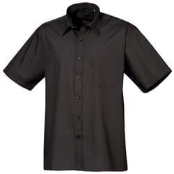 Premier Mens Short Sleeve Formal Poplin Plain Work Shirt - 22, Black