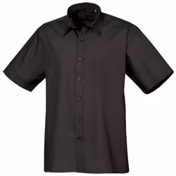 Premier Mens Short Sleeve Formal Poplin Plain Work Shirt - 15.5, Black