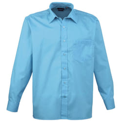 Premier Mens Long Sleeve Formal Plain Work Poplin Shirt - 19, Turquoise