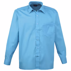 Premier Mens Long Sleeve Formal Plain Work Poplin Shirt - 15, Turquoise