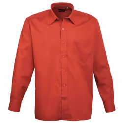 Premier Mens Long Sleeve Formal Plain Work Poplin Shirt - 19, Red