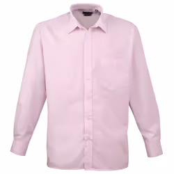 Premier Mens Long Sleeve Formal Plain Work Poplin Shirt - 15.5, Pink