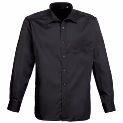 Premier Mens Long Sleeve Formal Plain Work Poplin Shirt - 22, Black