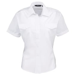 Premier Womens/Ladies Short Sleeve Pilot Blouse / Plain Work Shirt - 12, White