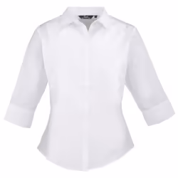 Premier 3/4 Sleeve Poplin Blouse / Plain Work Shirt - 16, White