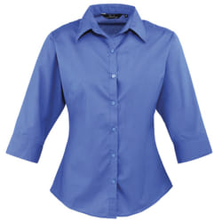 Premier 3/4 Sleeve Poplin Blouse / Plain Work Shirt - 12, Royal