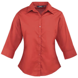 Premier 3/4 Sleeve Poplin Blouse / Plain Work Shirt - 18, Red