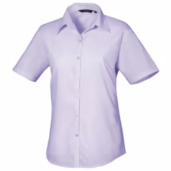 Premier Short Sleeve Poplin Blouse / Plain Work Shirt - 10, Lilac