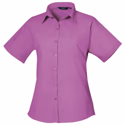 Premier Short Sleeve Poplin Blouse / Plain Work Shirt - 24, Hot Pink