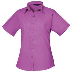 Premier Short Sleeve Poplin Blouse / Plain Work Shirt - 24, Hot Pink