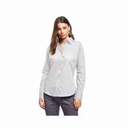Premier Womens/Ladies Poplin Long Sleeve Blouse / Plain Work Shirt - 12, White