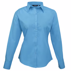 Premier Womens/Ladies Poplin Long Sleeve Blouse / Plain Work Shirt - 8, Turquoise