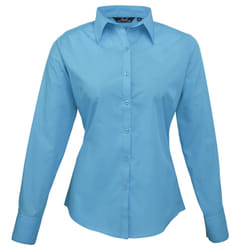 Premier Womens/Ladies Poplin Long Sleeve Blouse / Plain Work Shirt - 26, Turquoise