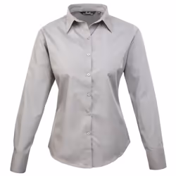 Premier Womens/Ladies Poplin Long Sleeve Blouse / Plain Work Shirt - 26, Silver