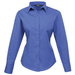 Premier Womens/Ladies Poplin Long Sleeve Blouse / Plain Work Shirt - 22, Royal