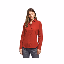 Premier Womens/Ladies Poplin Long Sleeve Blouse / Plain Work Shirt - 12, Red