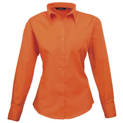 Premier Womens/Ladies Poplin Long Sleeve Blouse / Plain Work Shirt - 26, Orange