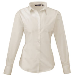 Premier Womens/Ladies Poplin Long Sleeve Blouse / Plain Work Shirt - 8, Natural