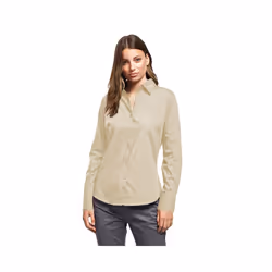Premier Womens/Ladies Poplin Long Sleeve Blouse / Plain Work Shirt - 8, Natural