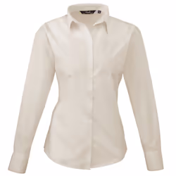 Premier Womens/Ladies Poplin Long Sleeve Blouse / Plain Work Shirt - 24, Natural