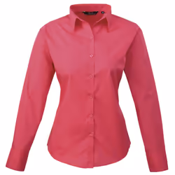 Premier Womens/Ladies Poplin Long Sleeve Blouse / Plain Work Shirt - 8, Hot Pink