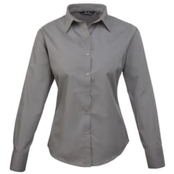 Premier Womens/Ladies Poplin Long Sleeve Blouse / Plain Work Shirt - 20, Dark Grey