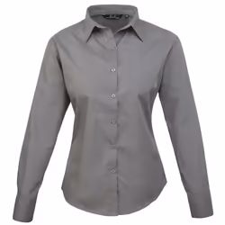 Premier Womens/Ladies Poplin Long Sleeve Blouse / Plain Work Shirt - 14, Dark Grey