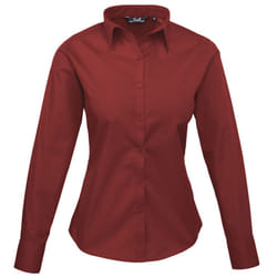 Premier Womens/Ladies Poplin Long Sleeve Blouse / Plain Work Shirt - 22, Burgundy
