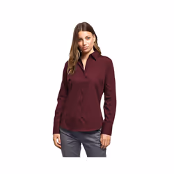 Premier Womens/Ladies Poplin Long Sleeve Blouse / Plain Work Shirt - 22, Burgundy