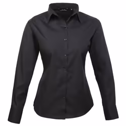Premier Womens/Ladies Poplin Long Sleeve Blouse / Plain Work Shirt - 26, Black