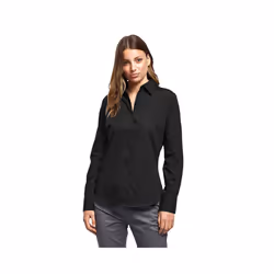 Premier Womens/Ladies Poplin Long Sleeve Blouse / Plain Work Shirt - 26, Black