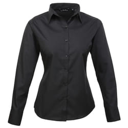 Premier Womens/Ladies Poplin Long Sleeve Blouse / Plain Work Shirt - 10, Black