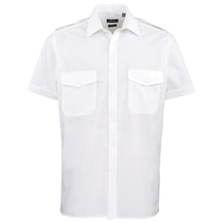 Premier Mens Short Sleeve Pilot Plain Work Shirt - 17.5, White