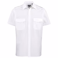 Premier Mens Short Sleeve Pilot Plain Work Shirt - 15, White