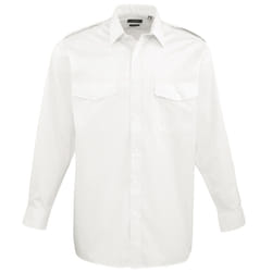 Premier Mens Long Sleeve Pilot Plain Work Shirt - 19, White