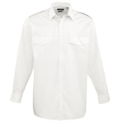 Premier Mens Long Sleeve Pilot Plain Work Shirt - 14.5, White