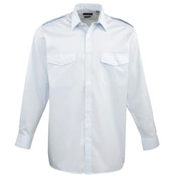 Premier Mens Long Sleeve Pilot Plain Work Shirt - 19, Light Blue