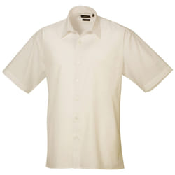 Premier Mens Short Sleeve Formal Poplin Plain Work Shirt - 16.5, Natural