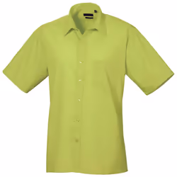Premier Mens Short Sleeve Formal Poplin Plain Work Shirt - 16, Lime