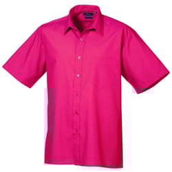 Premier Mens Short Sleeve Formal Poplin Plain Work Shirt - 18.5, Hot Pink