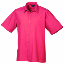 Premier Mens Short Sleeve Formal Poplin Plain Work Shirt - 17, Hot Pink