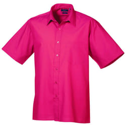 Premier Mens Short Sleeve Formal Poplin Plain Work Shirt - 16.5, Hot Pink