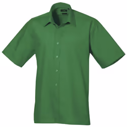 Premier Mens Short Sleeve Formal Poplin Plain Work Shirt - 15.5, Emerald