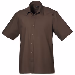 Premier Mens Short Sleeve Formal Poplin Plain Work Shirt - 16.5, Brown