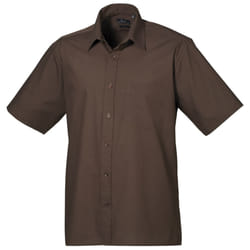 Premier Mens Short Sleeve Formal Poplin Plain Work Shirt - 16.5, Brown
