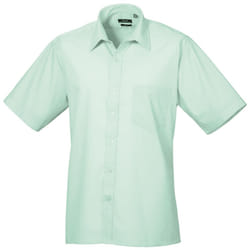 Premier Mens Short Sleeve Formal Poplin Plain Work Shirt - 18.5, Aqua