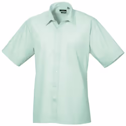 Premier Mens Short Sleeve Formal Poplin Plain Work Shirt - 15.5, Aqua