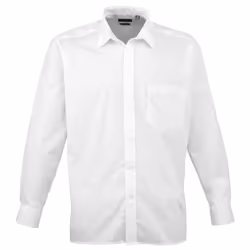 Premier Mens Long Sleeve Formal Plain Work Poplin Shirt - 22, White