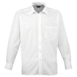 Premier Mens Long Sleeve Formal Plain Work Poplin Shirt - 22, White