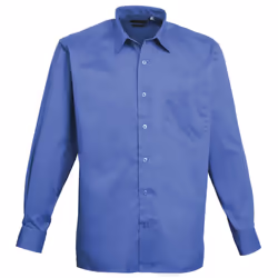 Premier Mens Long Sleeve Formal Plain Work Poplin Shirt - 16.5, Royal